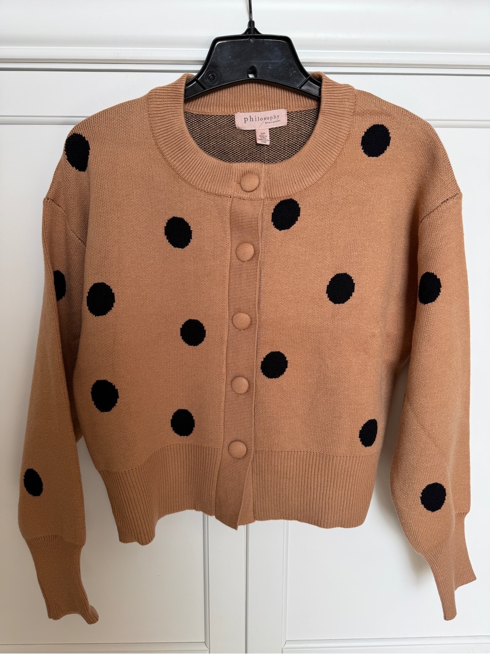 Philosophy Camel Cardigan with Black Polka Dots NWT S